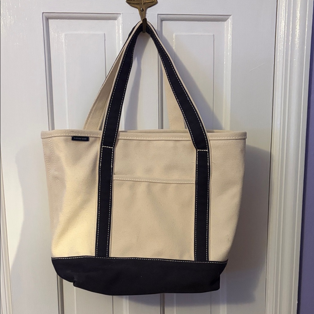 Lands’ End Canvas Tote Bag with Navy Trim